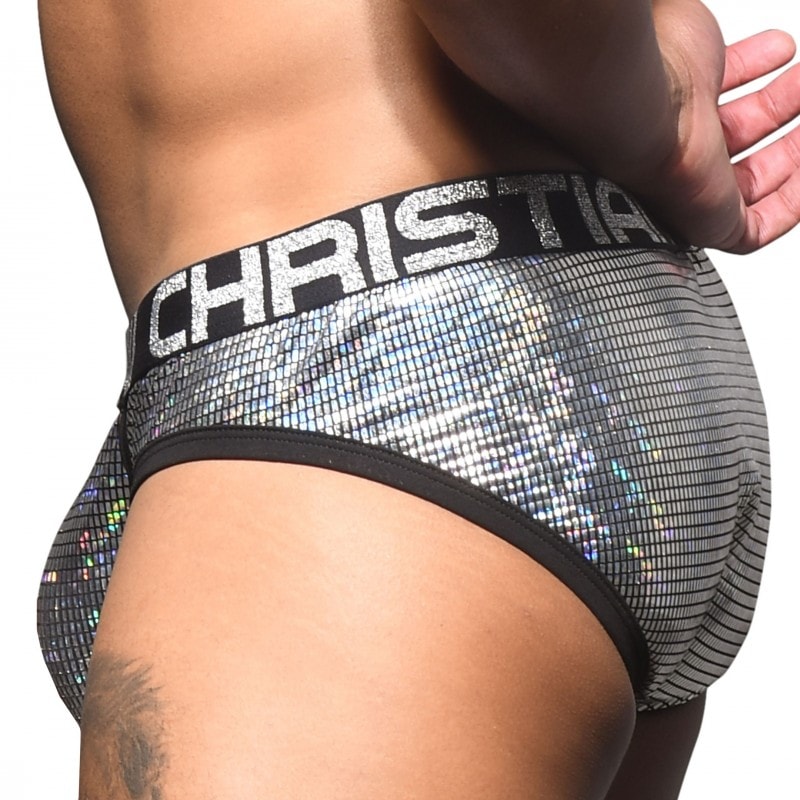 Andrew Christian Shock Jock Disco Glitter Briefs Black Silver