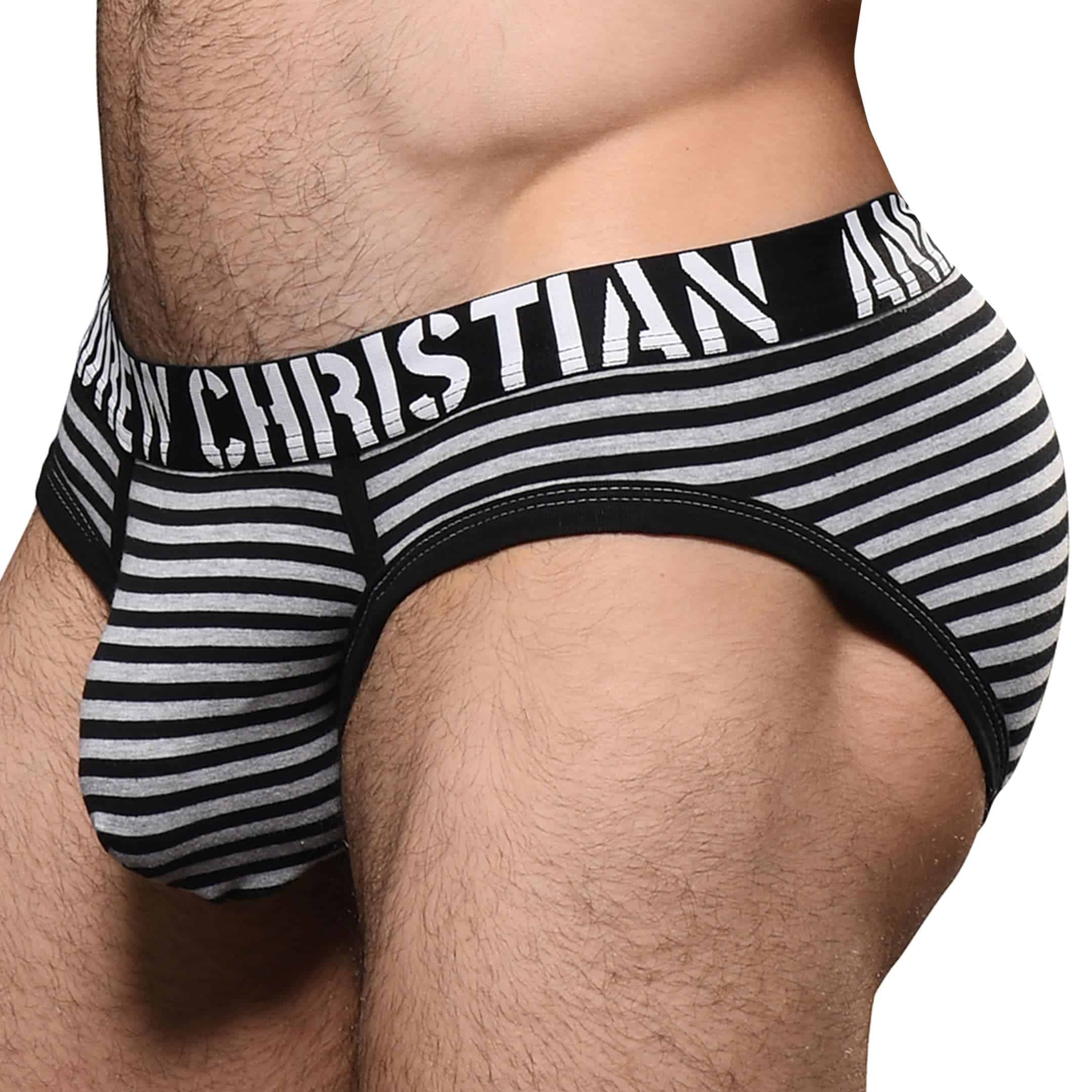 Andrew Christian Slip Almost Naked Prison Rayé Noir Gris INDERWEAR