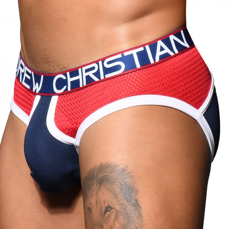 Andrew Christian Almost Naked Retro Mesh Briefs Navy Red Inderwear