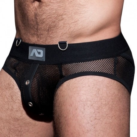 AD Fetish Mesh Mixed Bottomless Brief - Black