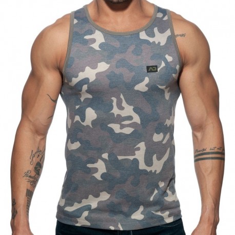 Addicted Washed Camo Tank Top - Khaki