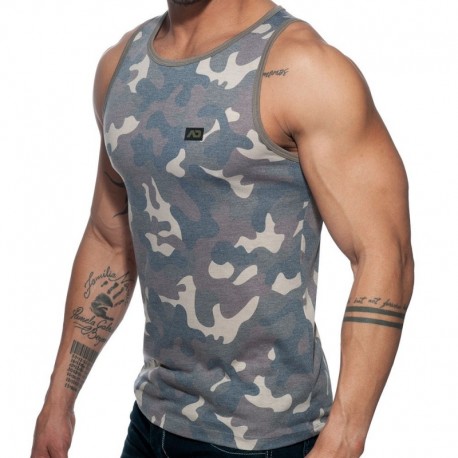 Addicted Washed Camo Tank Top - Khaki