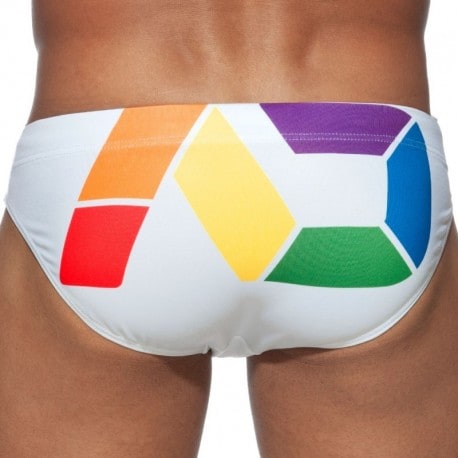 Addicted AD Rainbow Bikini Swim Brief - White