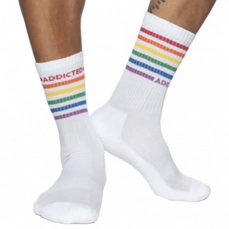 Addicted Rainbow Socks - White