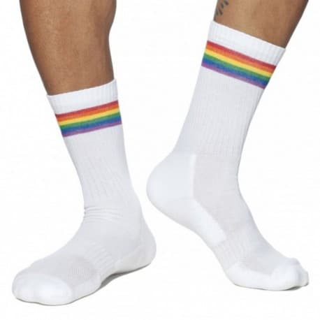 Addicted AD Rainbow Socks - White