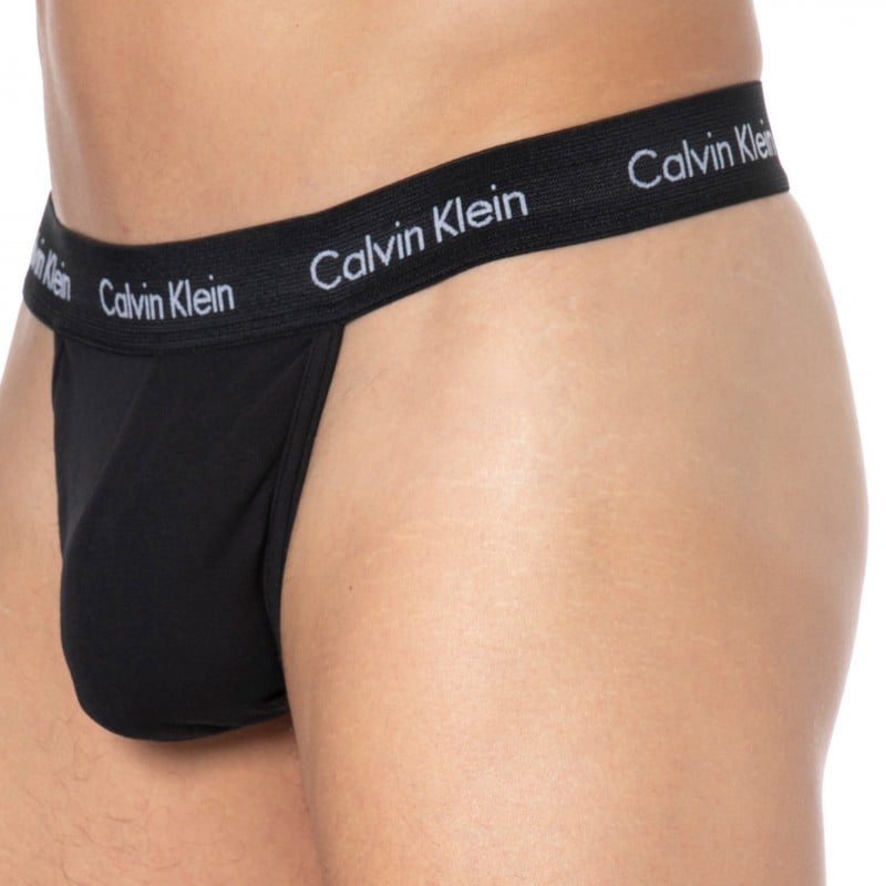 Mens Calvin Klein black Stretch-Cotton Thong Briefs (Pack Of 2