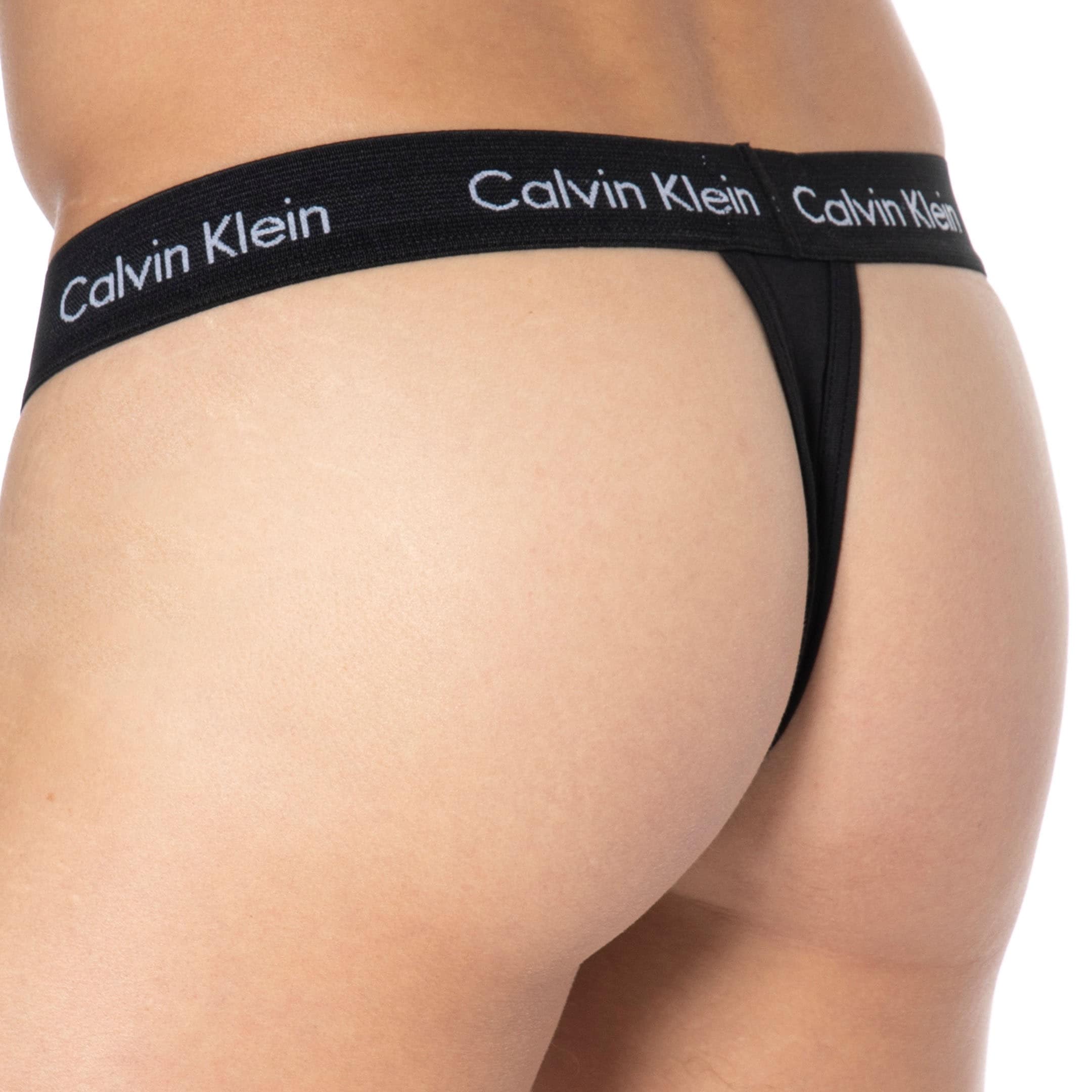 Calvin Klein Cotton Stretch Thong 2 Pack In Black