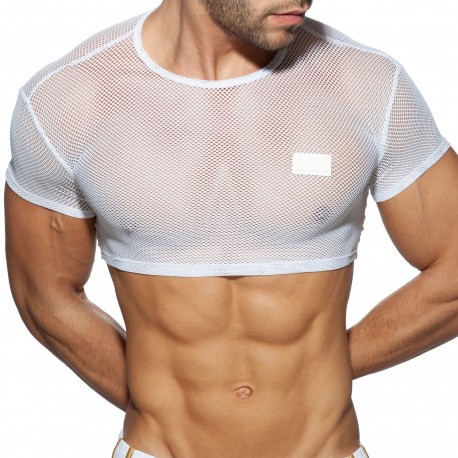 Addicted C-Through Mesh Cropped Top - White