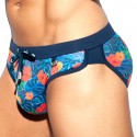 ES Collection Slip de Bain Barcelona Fleurs Bleu Marine