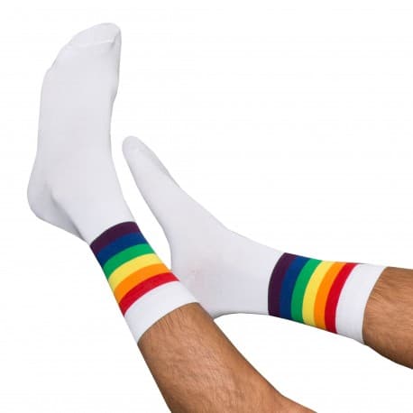 Garçon Français Chaussettes Coton Rayures Arc-en-Ciel