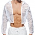 Addicted C-Through Mesh Crop Jacket - White