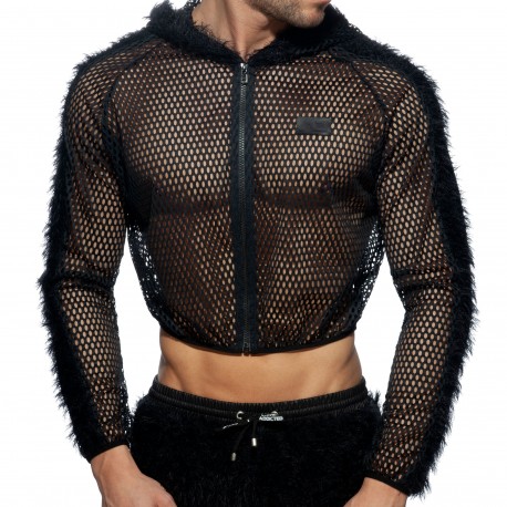 Addicted C-Through Mesh Crop Jacket - Black