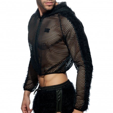 Addicted C-Through Mesh Crop Jacket - Black