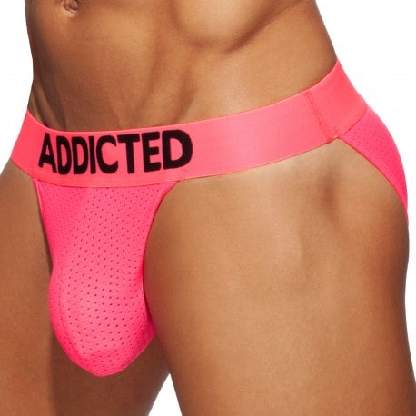 Addicted Slip Tanga Cockring Mesh Neon Rose Fluo