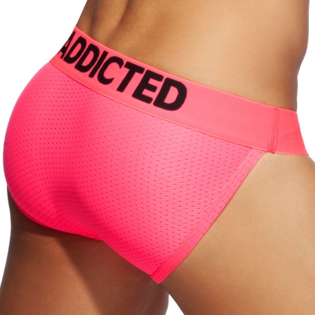 Addicted Slip Tanga Cockring Mesh Neon Rose Fluo