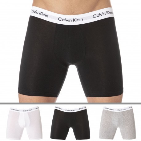 Calvin Klein Lot de 3 Boxers Longs Cotton Stretch Noir - Blanc - Gris