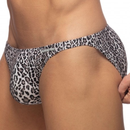 Addicted Leopard Mini Swim Bikini Briefs - Charcoal