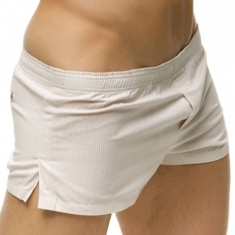 Marcuse Pinstripe Boxer Shorts - Beige