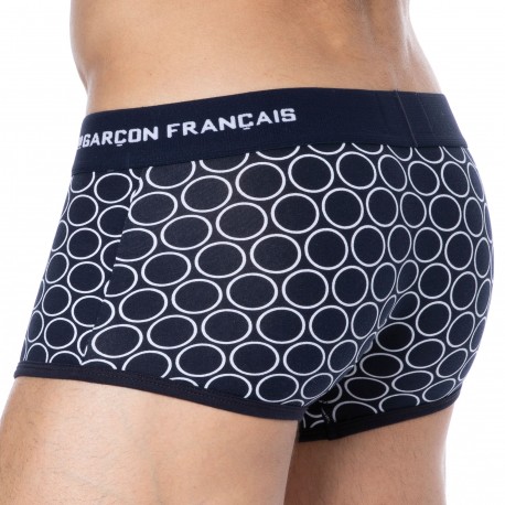 Garçon Français Boxer Court Cercle Coton Bleu Marine