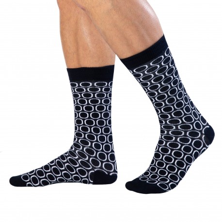 Garçon Français Circle Cotton Dress Socks - Navy