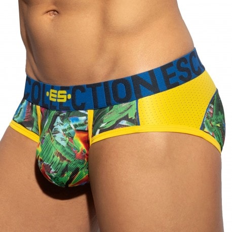 ES Collection Floral Mesh Push Up Briefs - Yellow