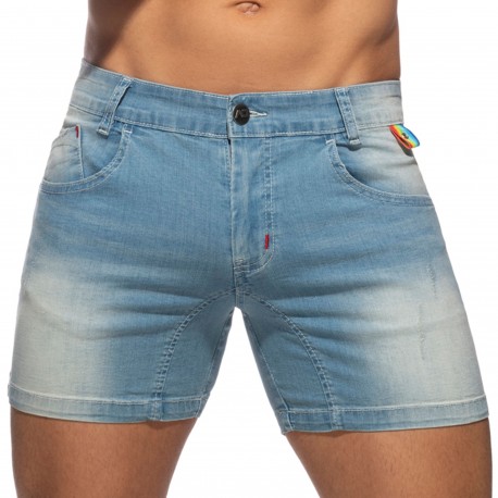 Addicted Rainbow Tape Jeans Shorts - Indigo