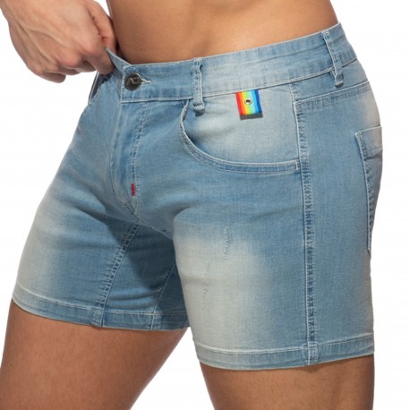 Addicted Rainbow Tape Jeans Shorts - Indigo