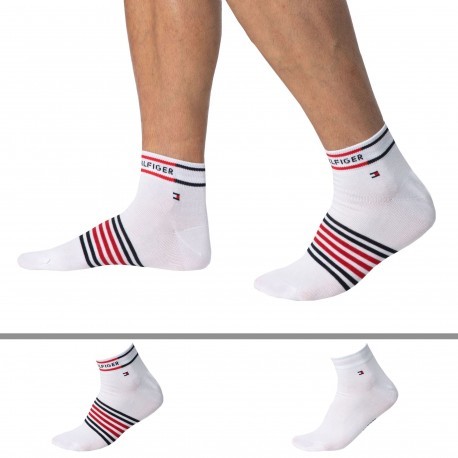 Tommy Hilfiger 2-Pack Breton Stripe Quarter Socks - White
