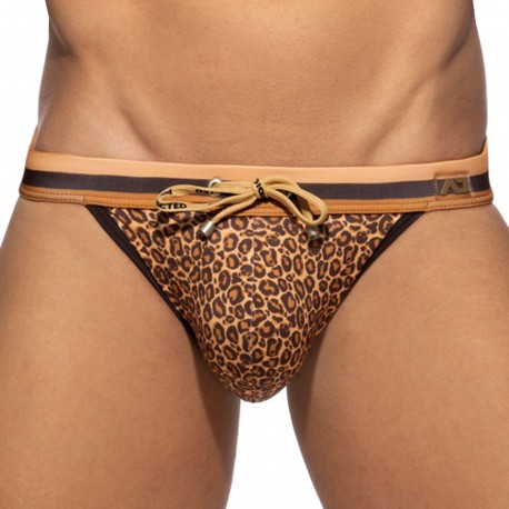 Addicted Leopard Bikini Swim Briefs - Brown