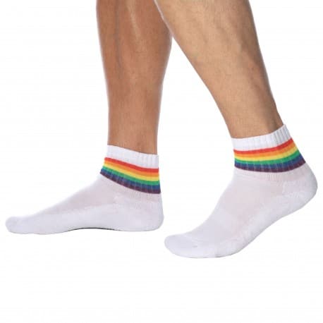 Garçon Français Ankle Socks - White - Rainbow