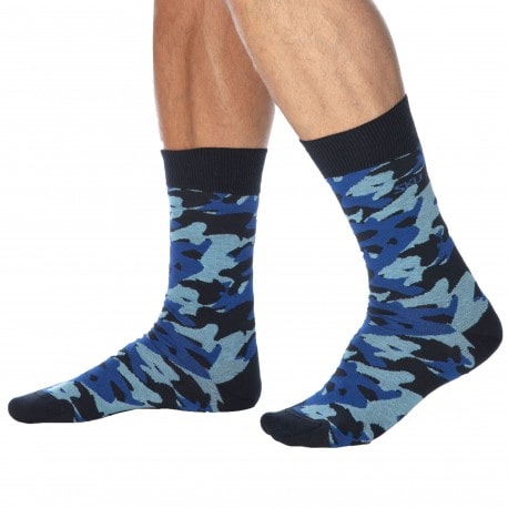 SKU Camo Cotton Dress Socks - Navy