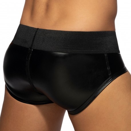 AD Fetish Cockring Front and Back Zip Rub Briefs - Black