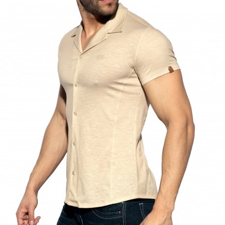 ES Collection Slim Fit Microfiber Shirt - Beige