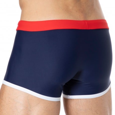 Garçon Français Boxer de Bain Bleu Marine - Rouge - Blanc