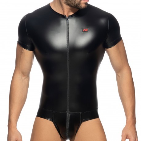 AD Fetish Cockring Front Zip Rub Bodysuit - Black
