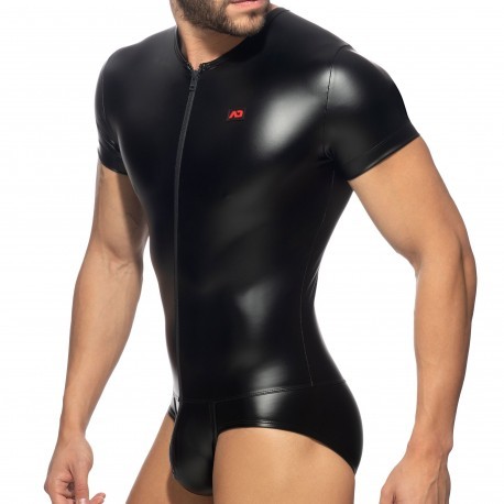 AD Fetish Cockring Front Zip Rub Bodysuit - Black