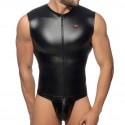 AD Fetish Cockring Front Zip Rub Thong Bodysuit - Black