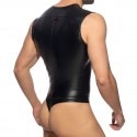 AD Fetish Cockring Front Zip Rub Thong Bodysuit - Black