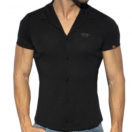 Slim Fit Microfiber Shirt - Black