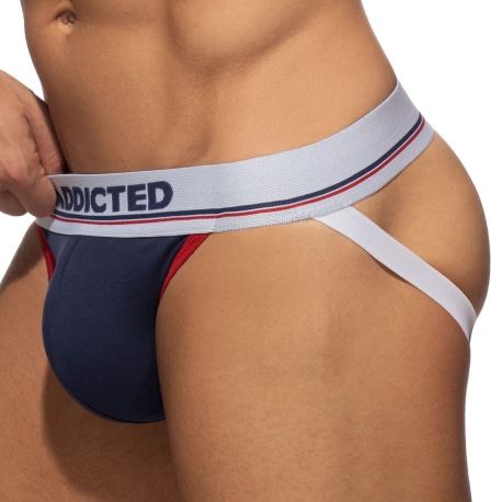 Addicted Lot de 3 Jock Straps Tommy Coton Blanc - Bleu Marine - Rouge