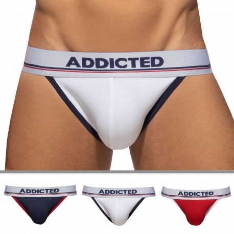 Addicted 3-Pack Tommy Cotton Thongs - White - Navy - Red