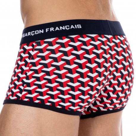 Garçon Français Boxer Court Coton Géométrique Bleu Marine