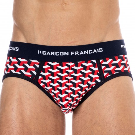 Garçon Français Geometric Cotton Briefs -  Navy