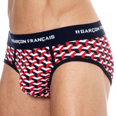 Garçon Français Geometric Cotton Briefs -  Navy