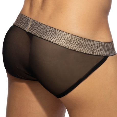 Addicted Slip Tanga Net Snake Noir - Or