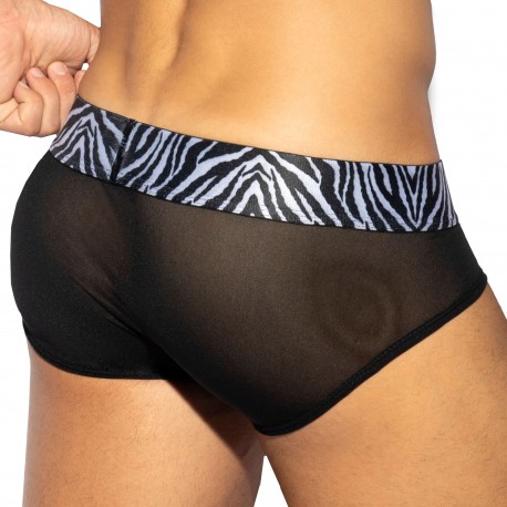 Zebra C-Trough Push Up Briefs - Black