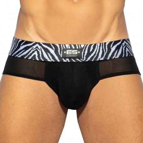 Zebra C-Trough Push Up Briefs - Black