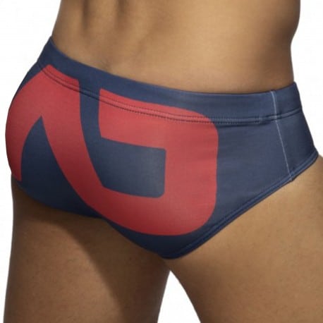 Addicted Slip de Bain AD Logo Bleu Marine - Rouge