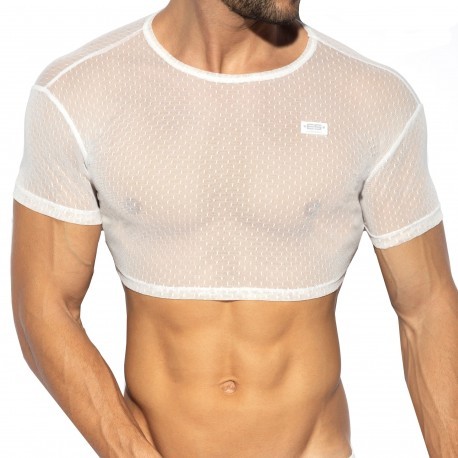 Mesh crop top - white - ADDICTED : sale of Short Sleeves for men AD