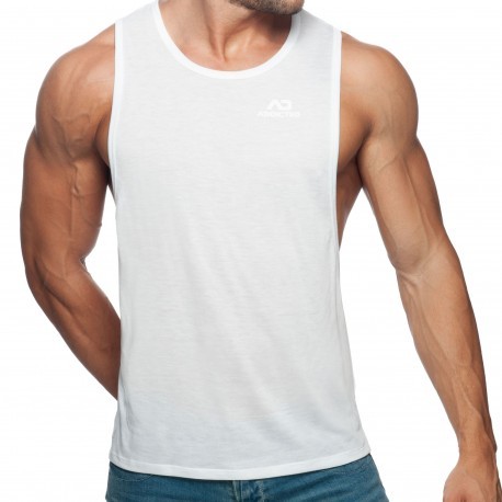 MUSCLE ALIVE Mens Bodybuilding Stringer Tank Tops Cotton Racerback Arch Hem  White Color Size XL (Color: White, Tamaño: X-Large)